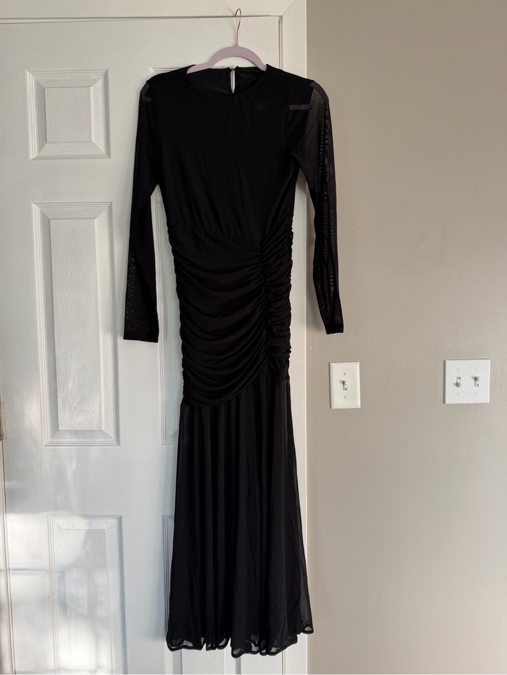 Black Bodycon Ruffle Sheer Sleeve Long Maxi Dress Event Date Night
